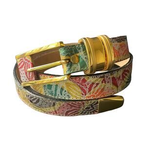 VTG B.B. Simon Women's Metallic Floral Leather Belt Brass Tone Size Small